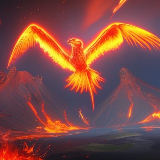 Phoenix Ascending Over Volcanic Eruption