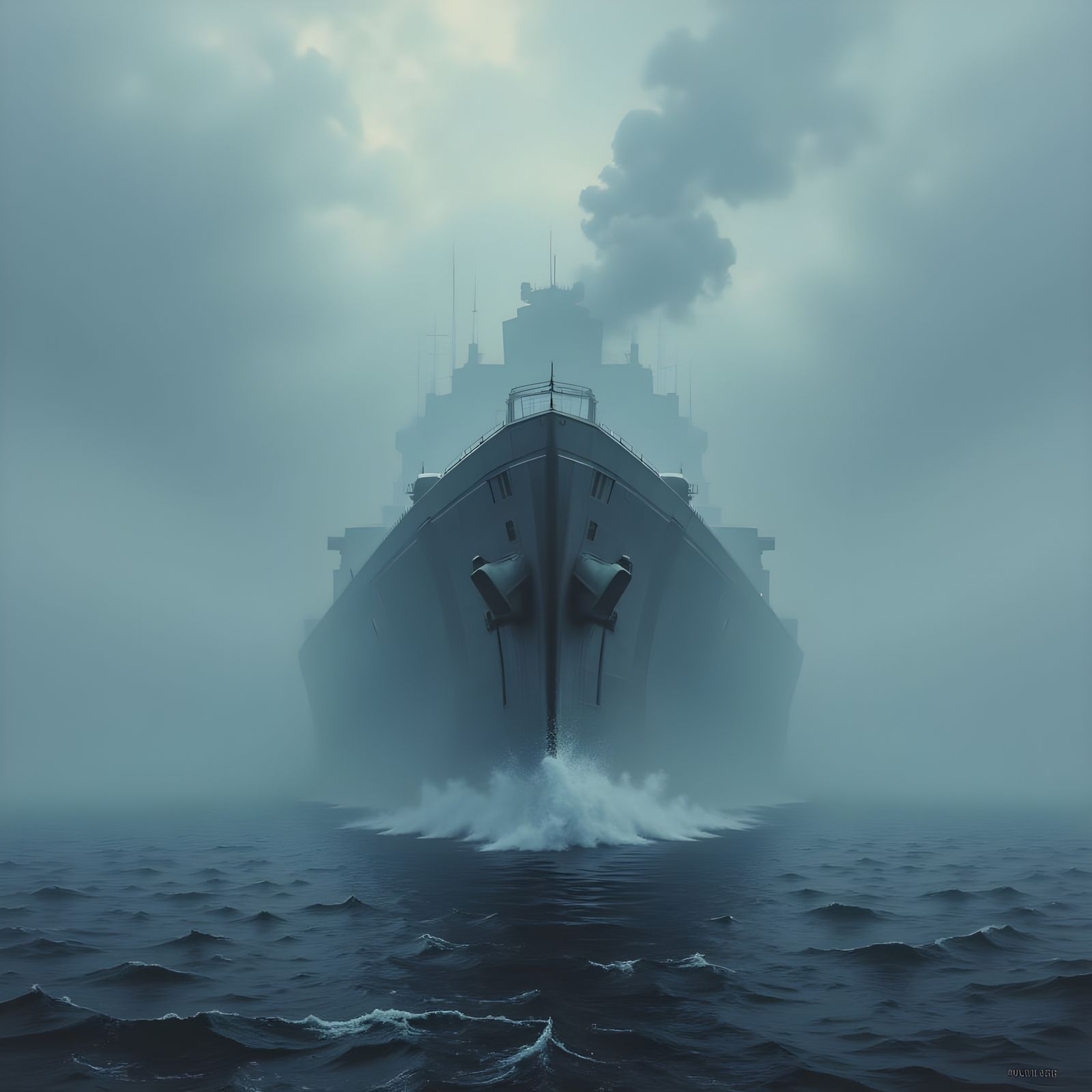 Battleship Bismarck Emerges from North Sea Fog