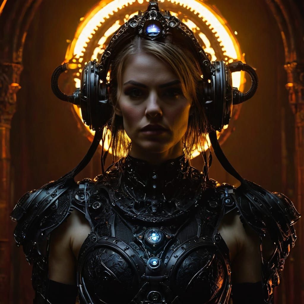 Cyberpunk Warrior Goddess in Gothic Style