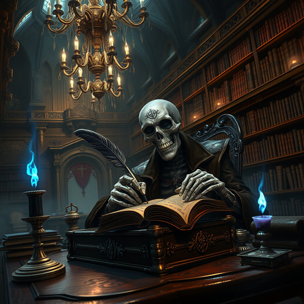 Lich Scribe in Gothic Library