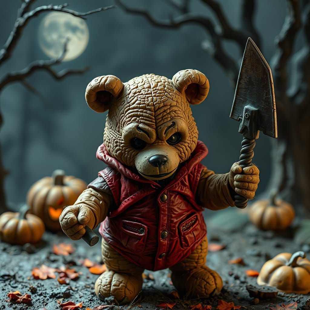 Scary Winnie the Pooh as Jason Voorhees in Halloween Claymat...