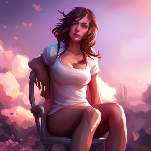 Girl on Chair: Hyperdetailed Portrait in Trending Art Style