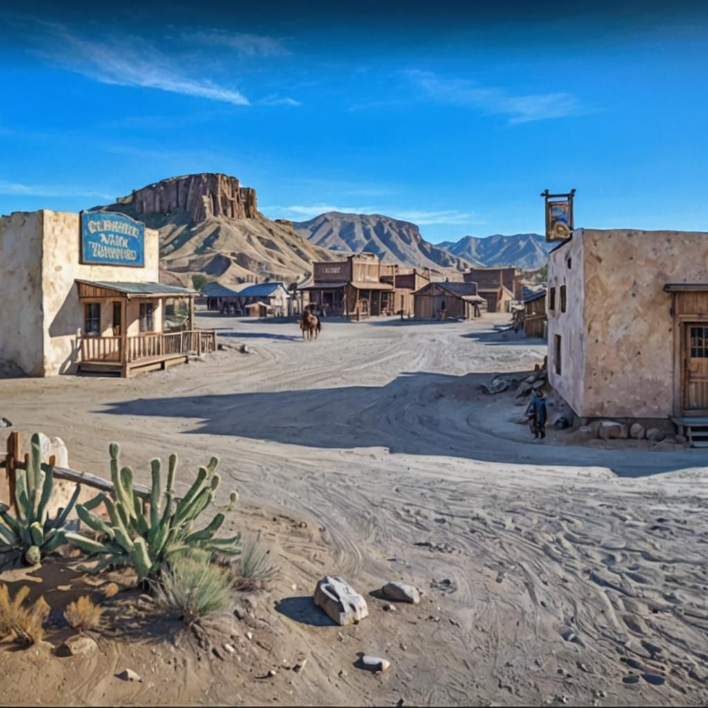 Watercolor Western Town Inspired by Comic Art