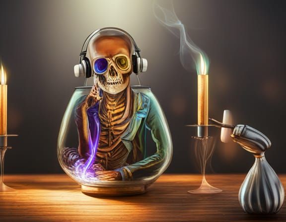 Cute Skeleton DJ in a Bottle: Artstation Unreal Engine 5