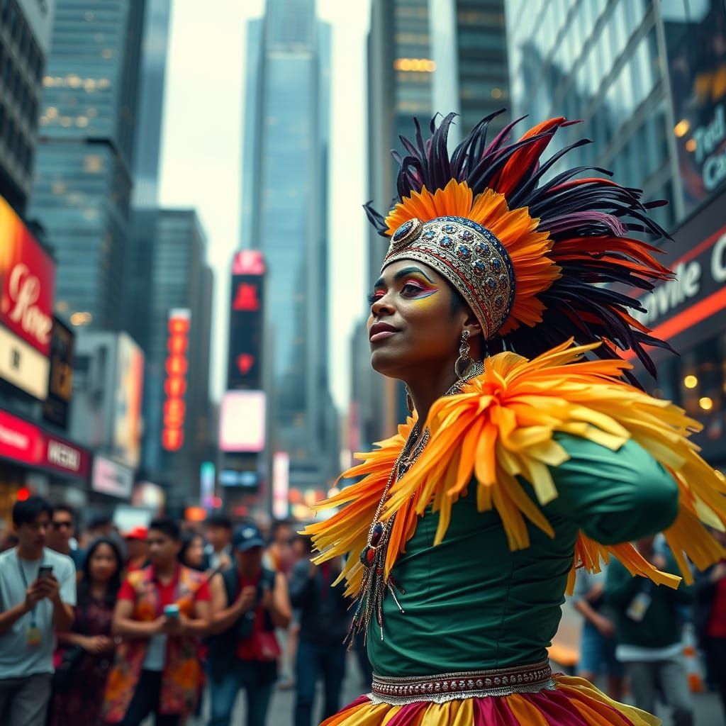 Street performer, dressed in a vibrant costume