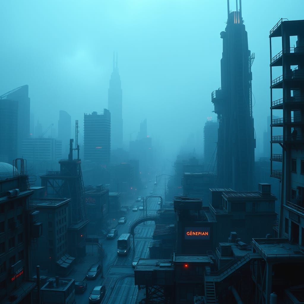 Dystopian Cityscape in Cyberpunk Style
