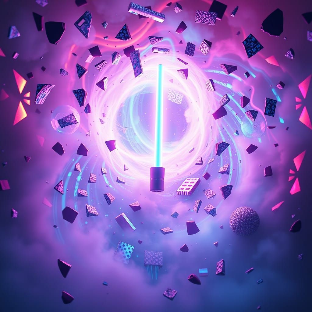 Neon Glowstick in Iridescent Mist: Surrealist Dreamscape