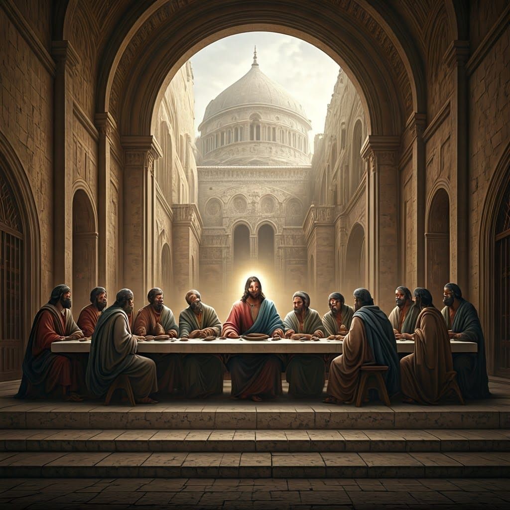 Last Supper Digital Matte Painting in Dramatic Lighting