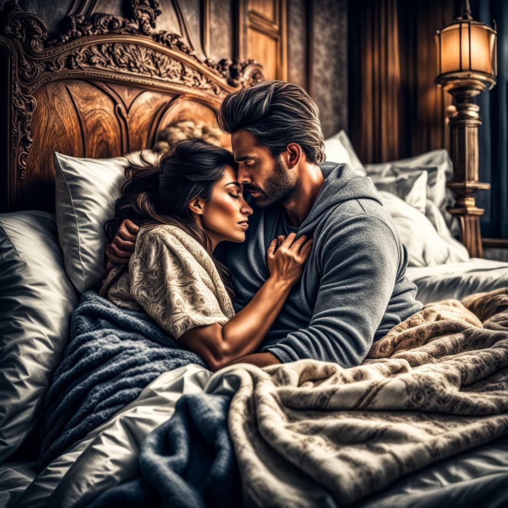 Intimate Embrace: A Hyperrealistic Bedroom Scene