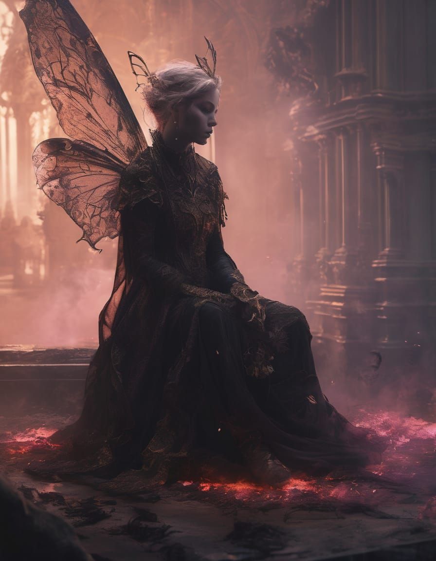 Mercurial Fairy Kneeling in Ashes in Romany Setting