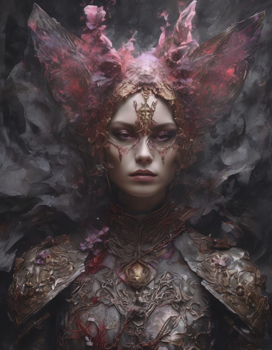 Mercurial Fairy Kneeling in Ashes in Dark Romantic Setting