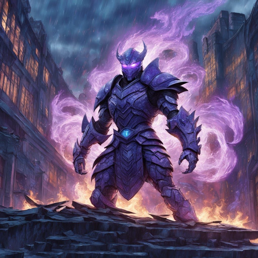 Biomechanical Anime Creature on Cracked Building in Digital ...