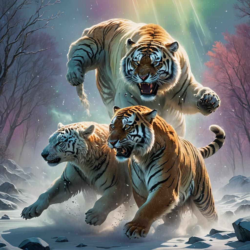 Tiger and Polar Bear Fight in Arctic Landscape