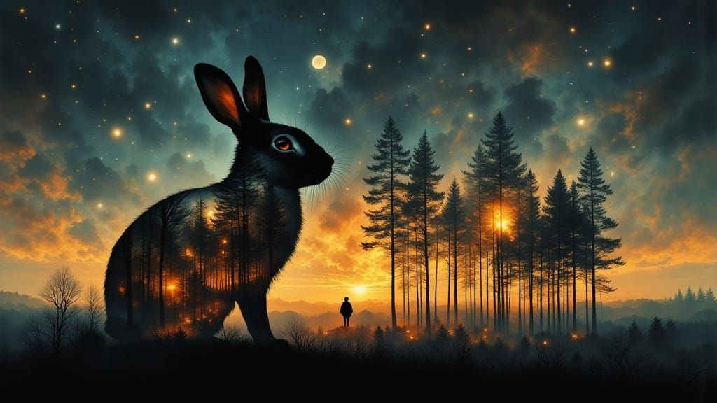 Rabbit Silhouette with Vignettes in Moody Landscape