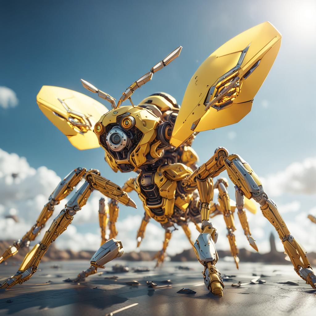 Futuristic Robot Wasps in Sci-Fi Landscape