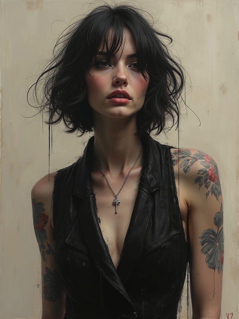 Businesswoman Portrait in Charcoal and Paint Style