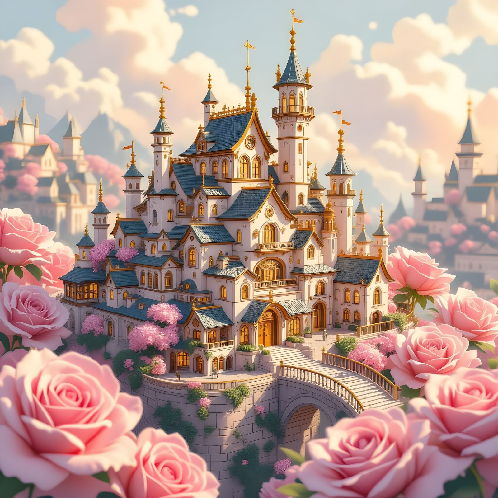 Miniature City on Rose Petals: An AI Creation