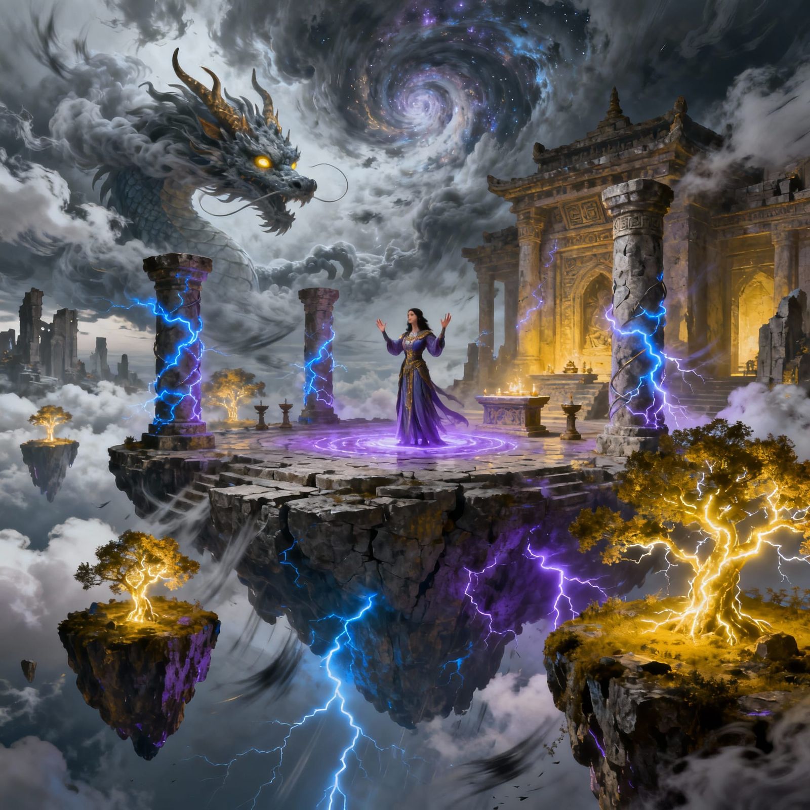 Storm Temple with Priestess and Dragon Cloud