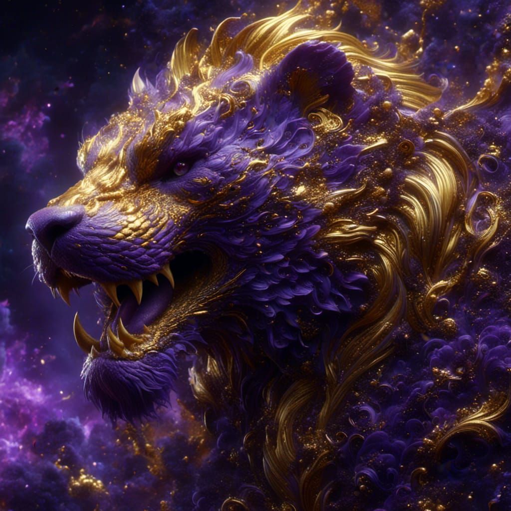 Gold and Purple Dragon-Otter with Viking Man