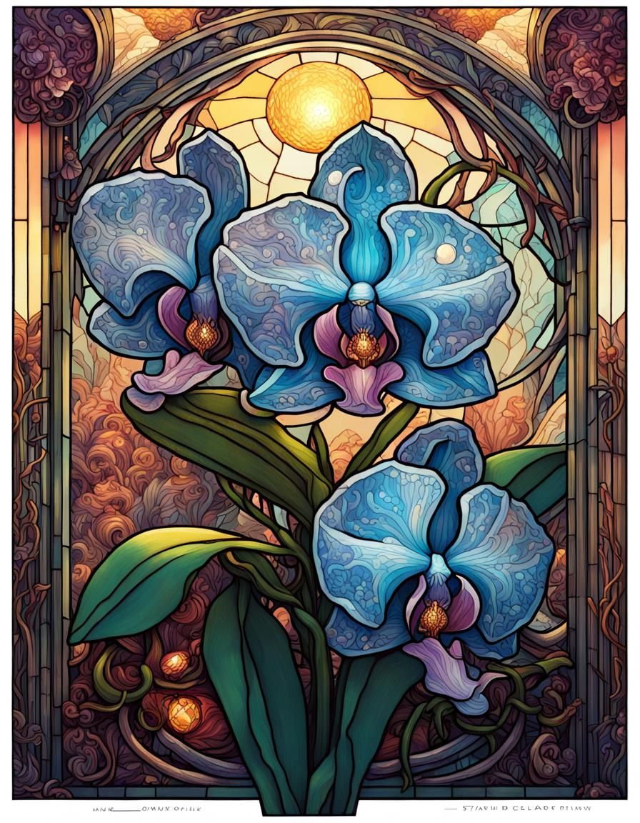 Stained Glass Orchid Tarot Card Illustration