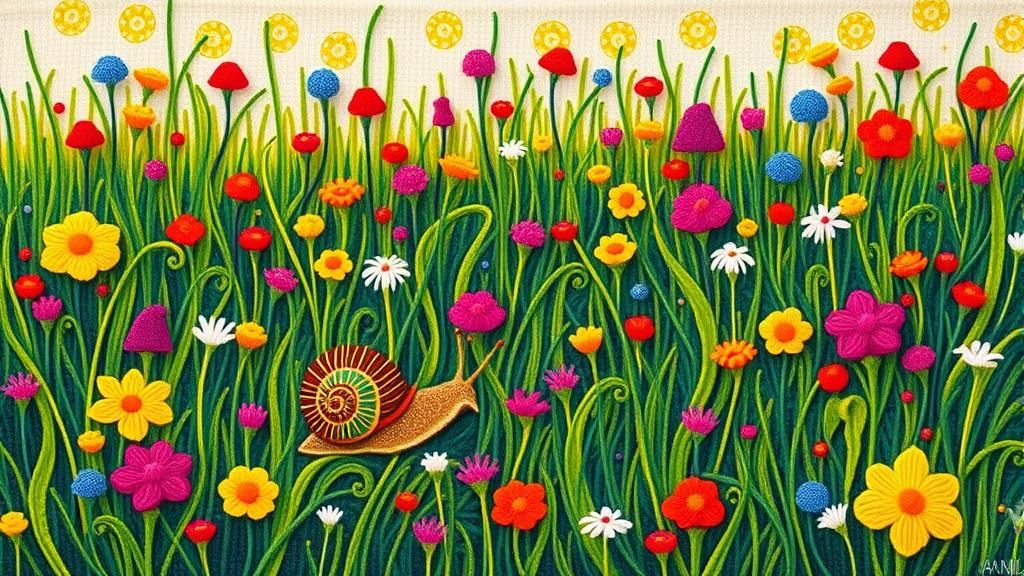 Vivid Meadow Snail: Huichol Yarn Painting