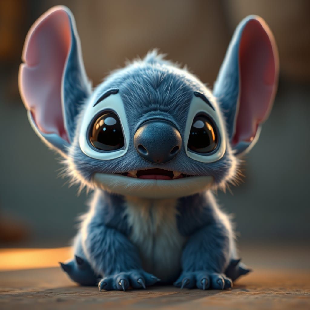 Live-Action Fluffy Stitch with Realistic Textures