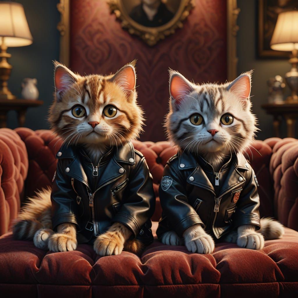 Kittens in Biker Jackets: Hyperrealistic CGI Art