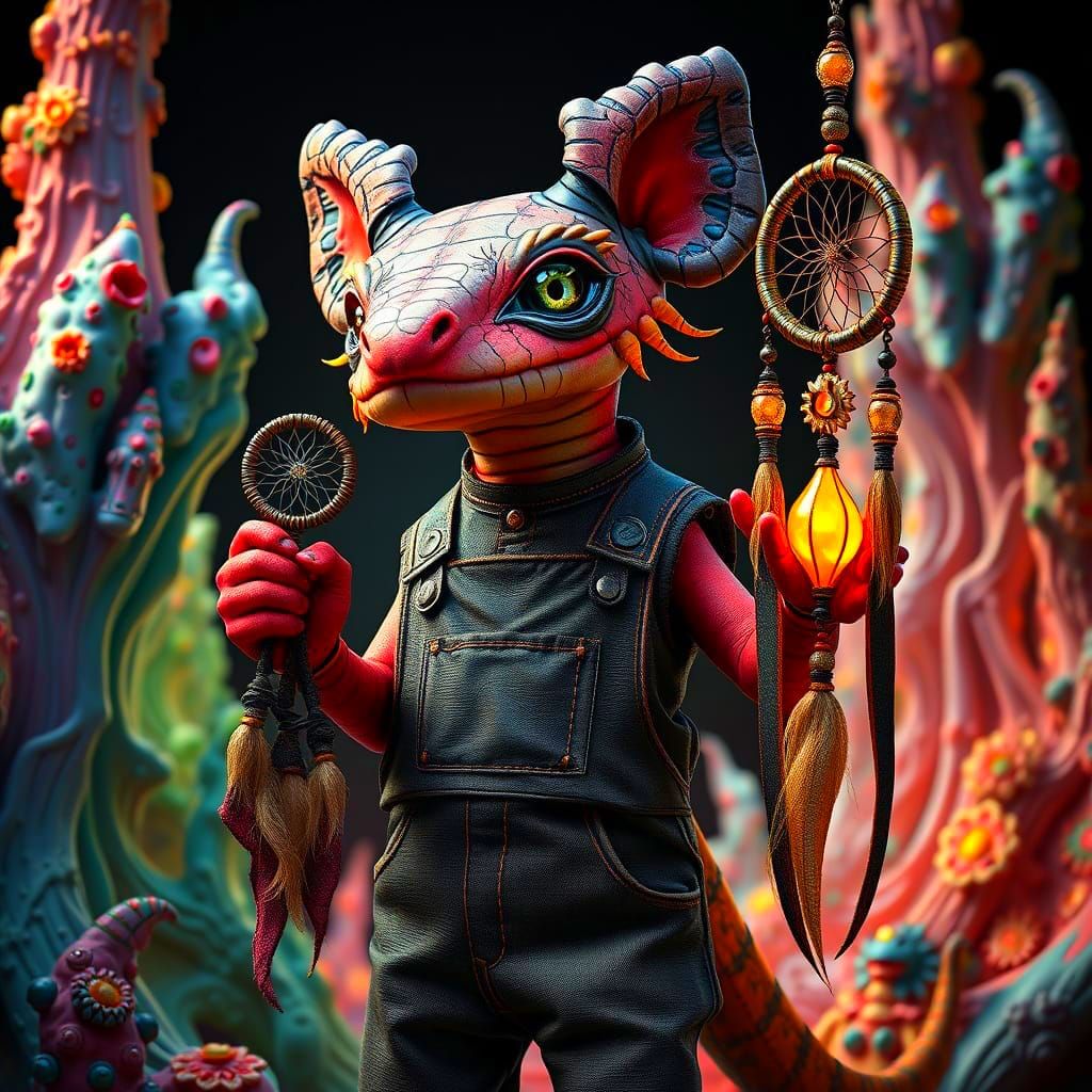 Surreal Axolotl Chimera Hybrid in Vibrant Bismuth Fractals