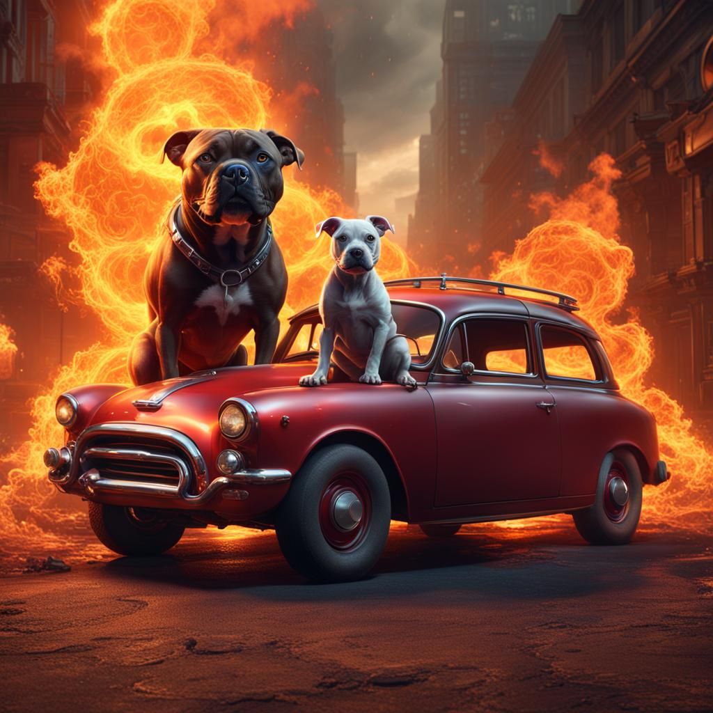 Pitbull Sits Calmly Next to Burning Car