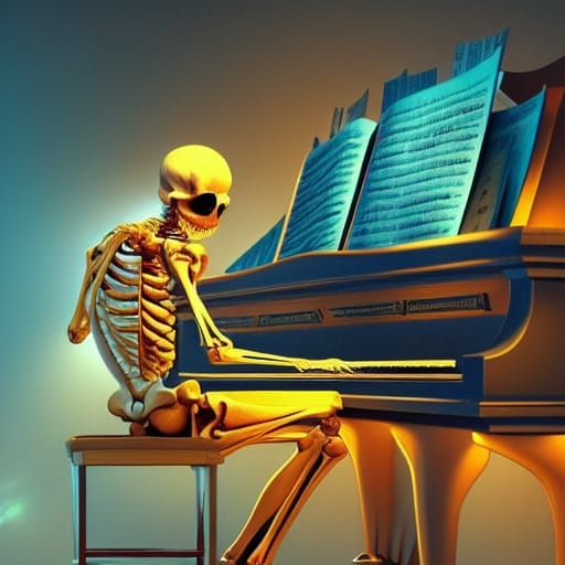 Skeleton Plays Piano: Hyperdetailed Concept Art