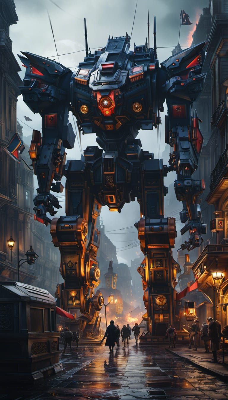 French Nation Mecha in Dark Fantasy Style