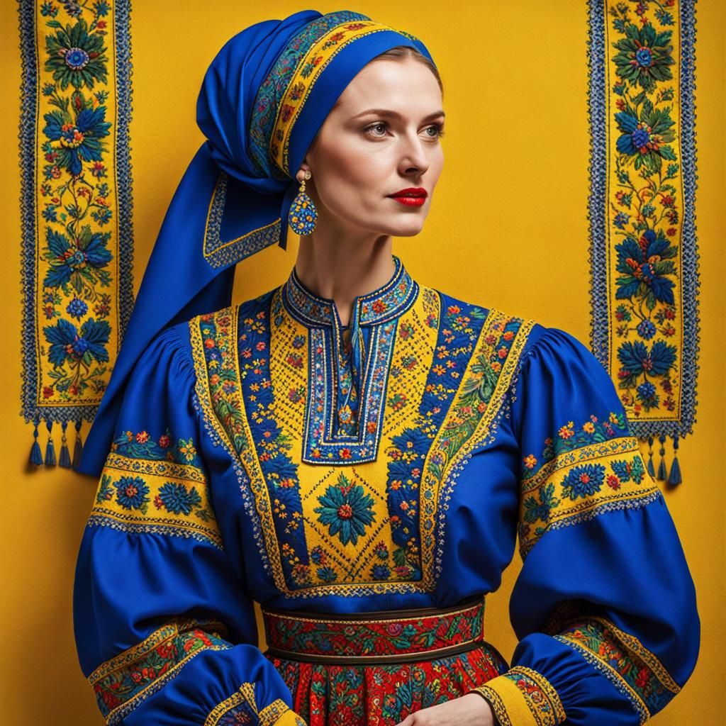 Ukrainian Woman in Vyshyvanka Blouse Needlepoint