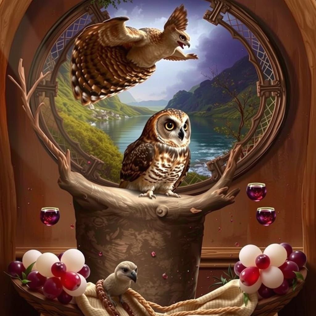 Owl Bathes in Wine: Digital Matte Painting