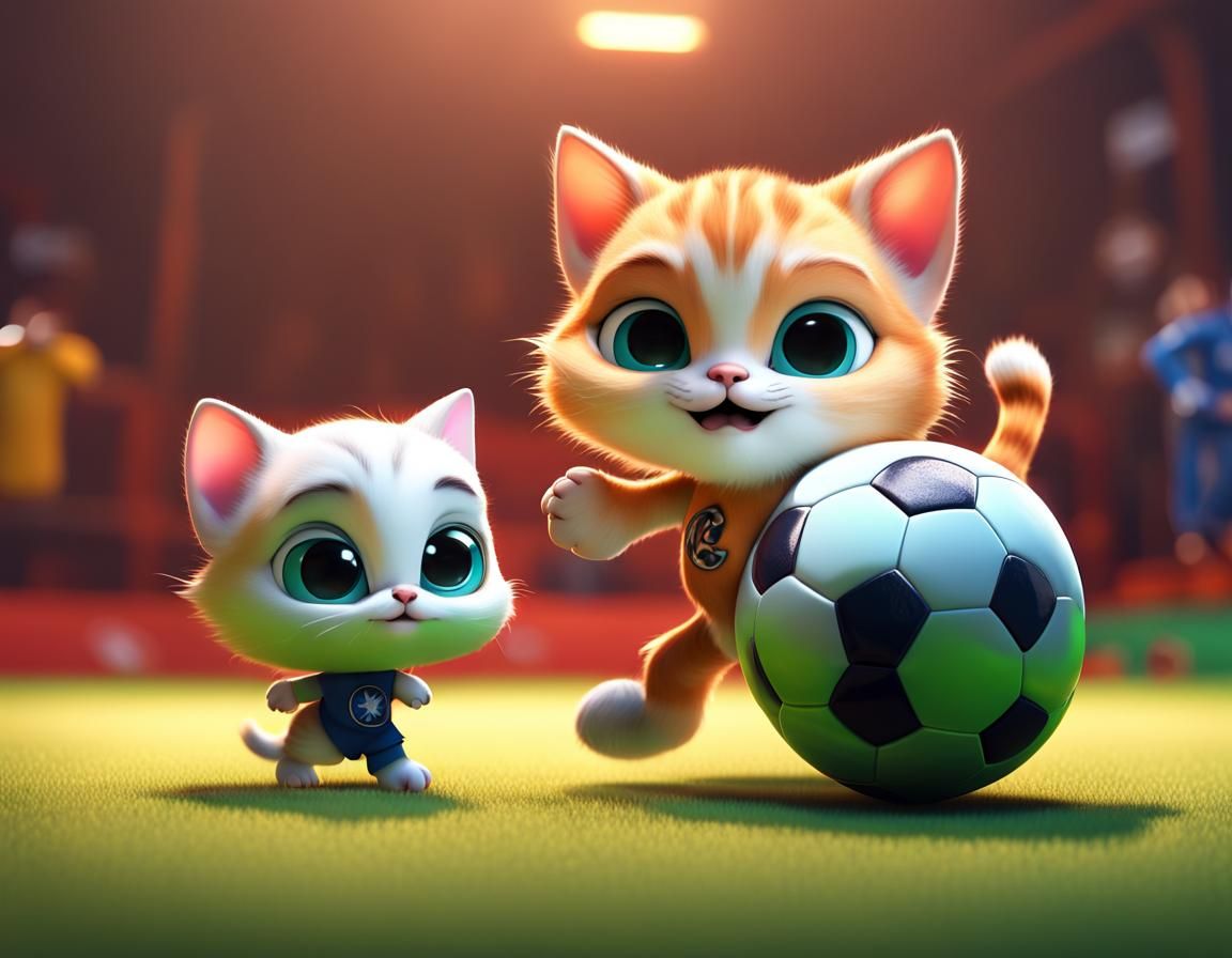 Cute Chibi Kittens Play Soccer: 3D Digital Art