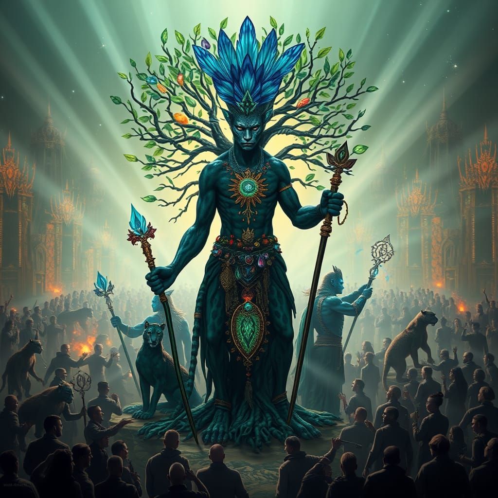 Biomechanical Leopard Shaman in City of Light