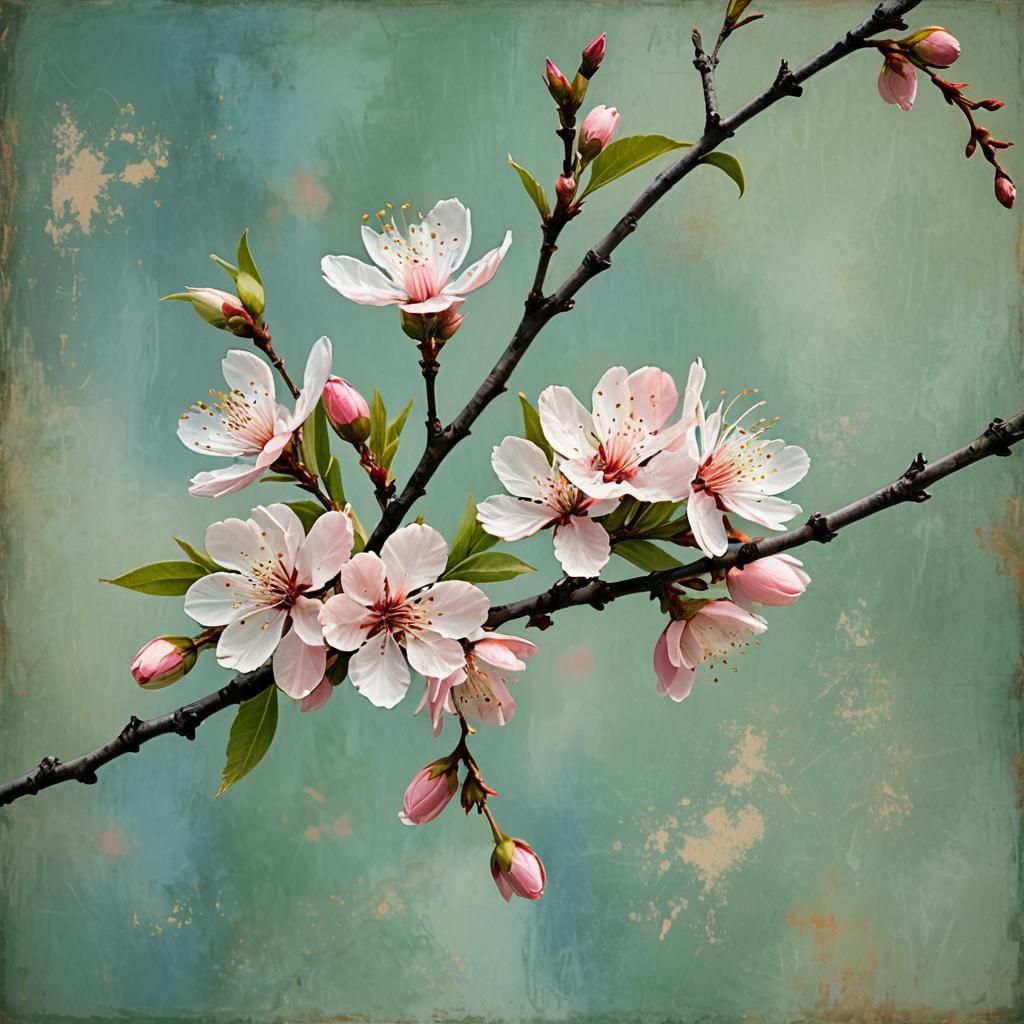 Delicate Cherry Blossom Branch in Abstract Hues