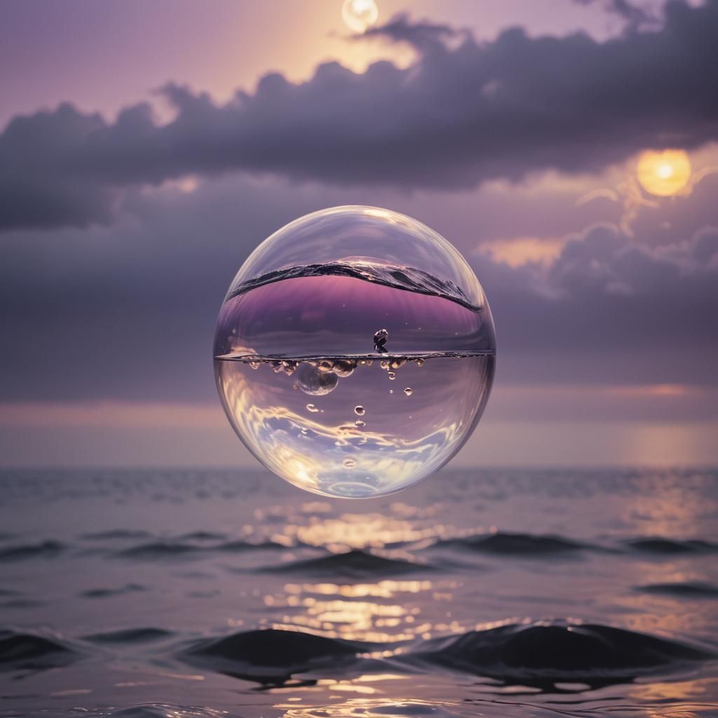 Surreal Water Bubble Reflecting Stormy Sky