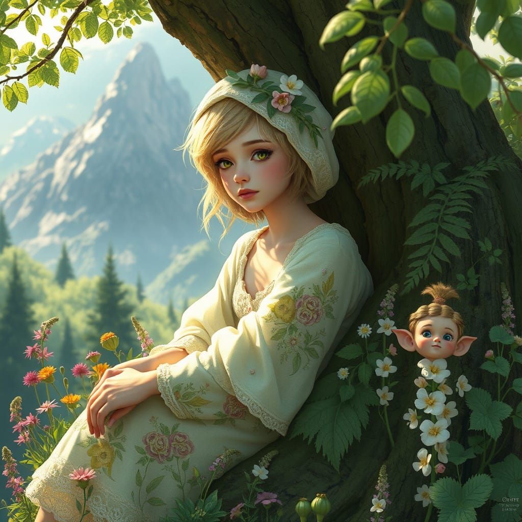 Mystical Nature Queen in a Flourishing Landscape, Inspired b...