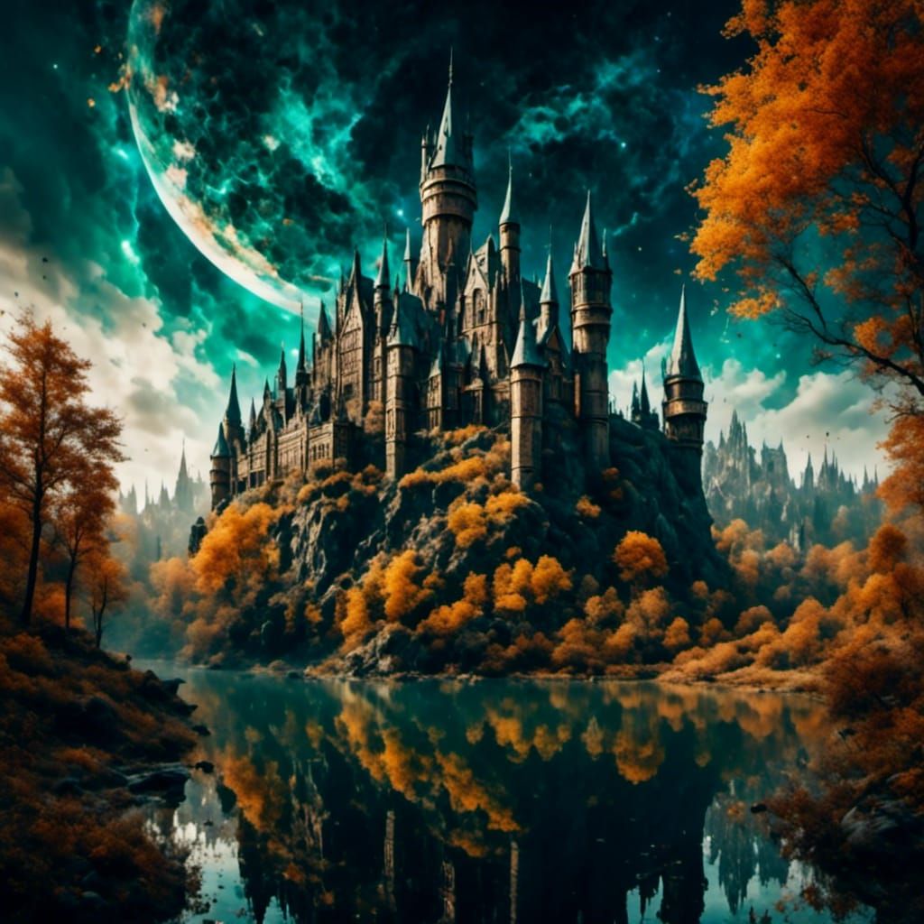 Hogwarts Castle in Muted Rainbow Vibrance