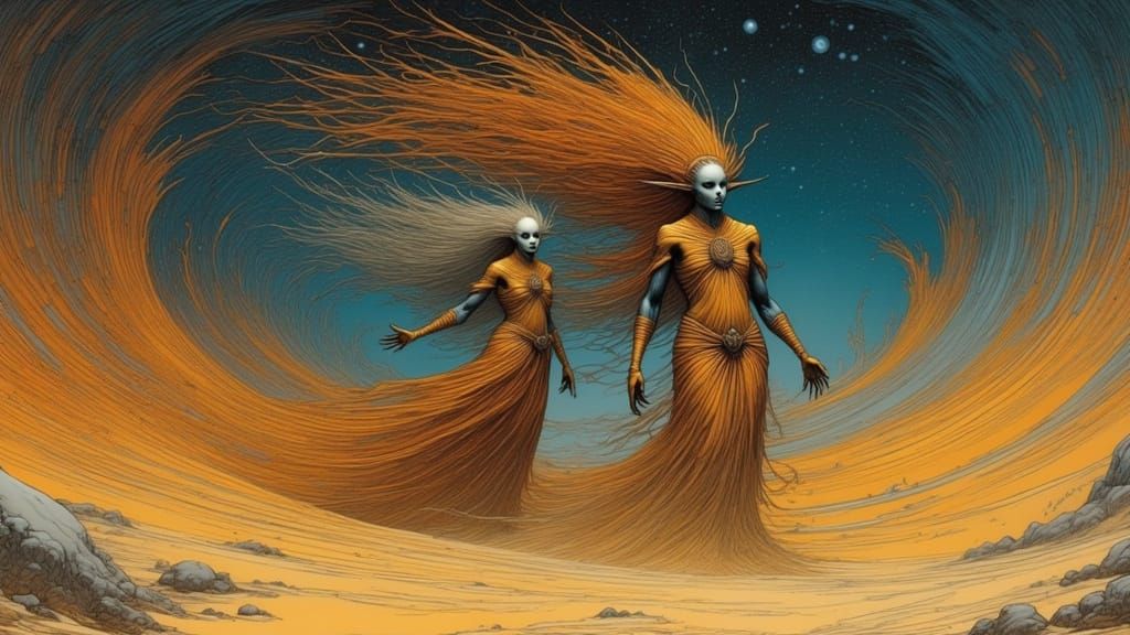 Alien Shamans Summon Sandstorm in Dynamic Concept Art