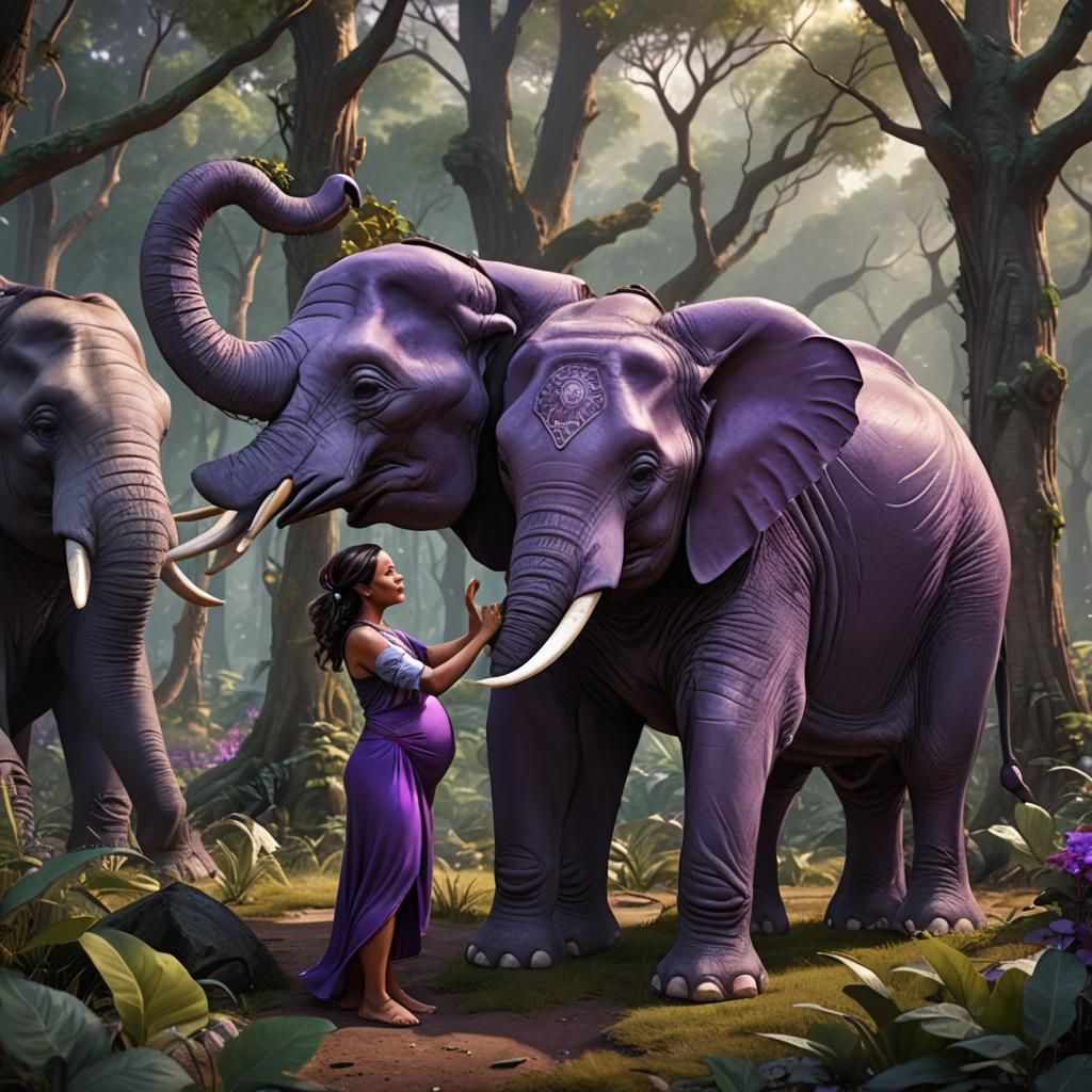 Cartoon Woman Giving Birth to Elephant Calf