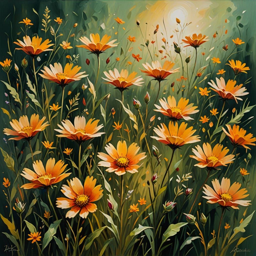 Impressionistic Oil Painting of Wildflower Meadow