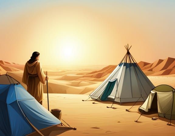 Biblical Desert Camp in Vector Art Style