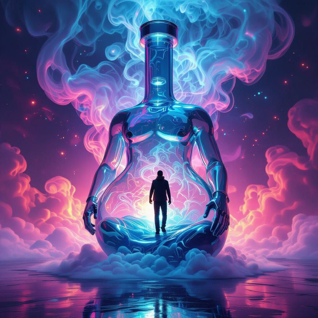 Colossal Humanoid Bong Sculpture with Swirling Smoke