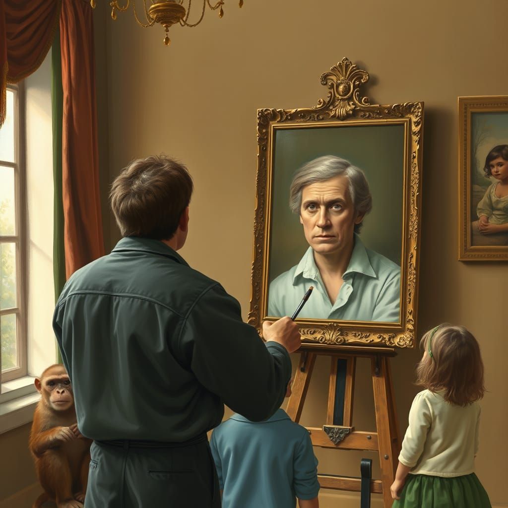 Artist Captures Portrait of Subject in Whimsical Studio Sett...