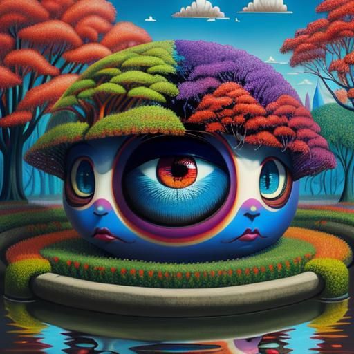 Surreal Riverside Scene with Hidden Faces