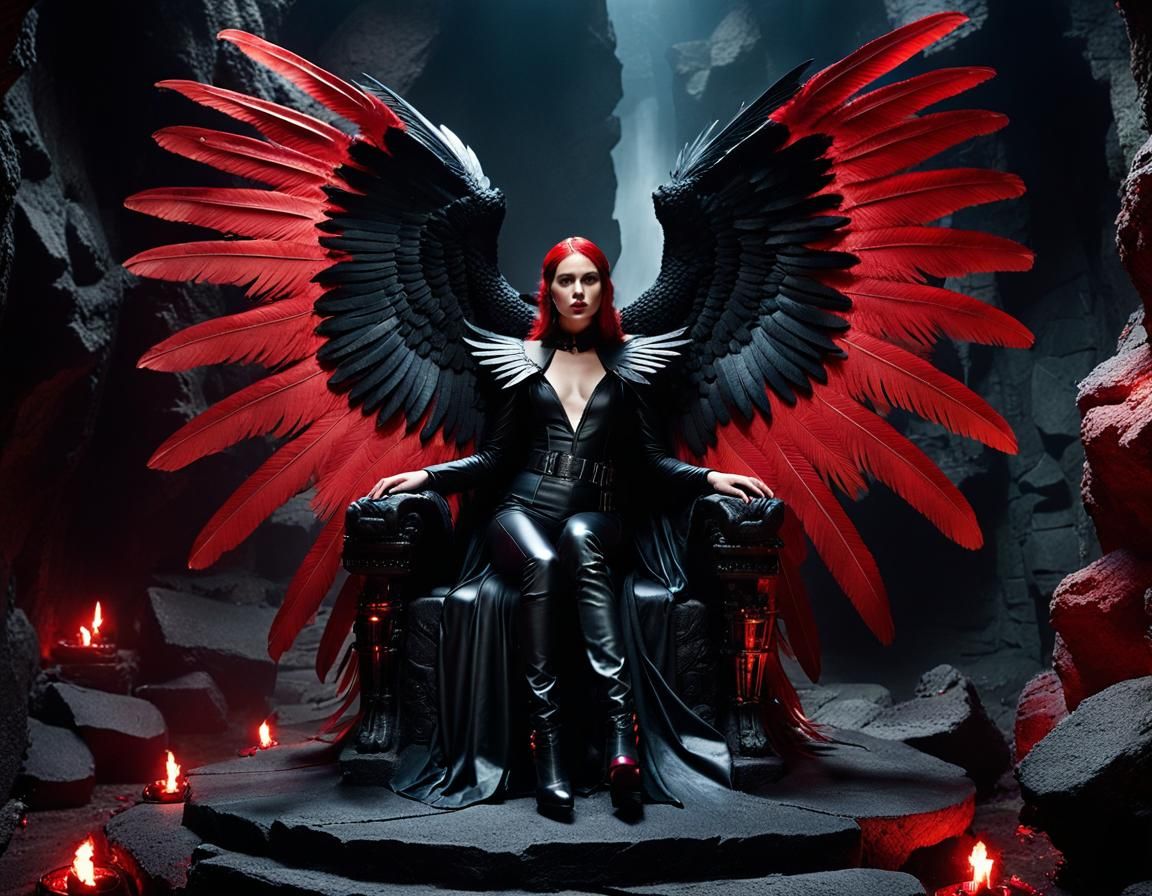Lilith on Obsidian Throne with Red Wings