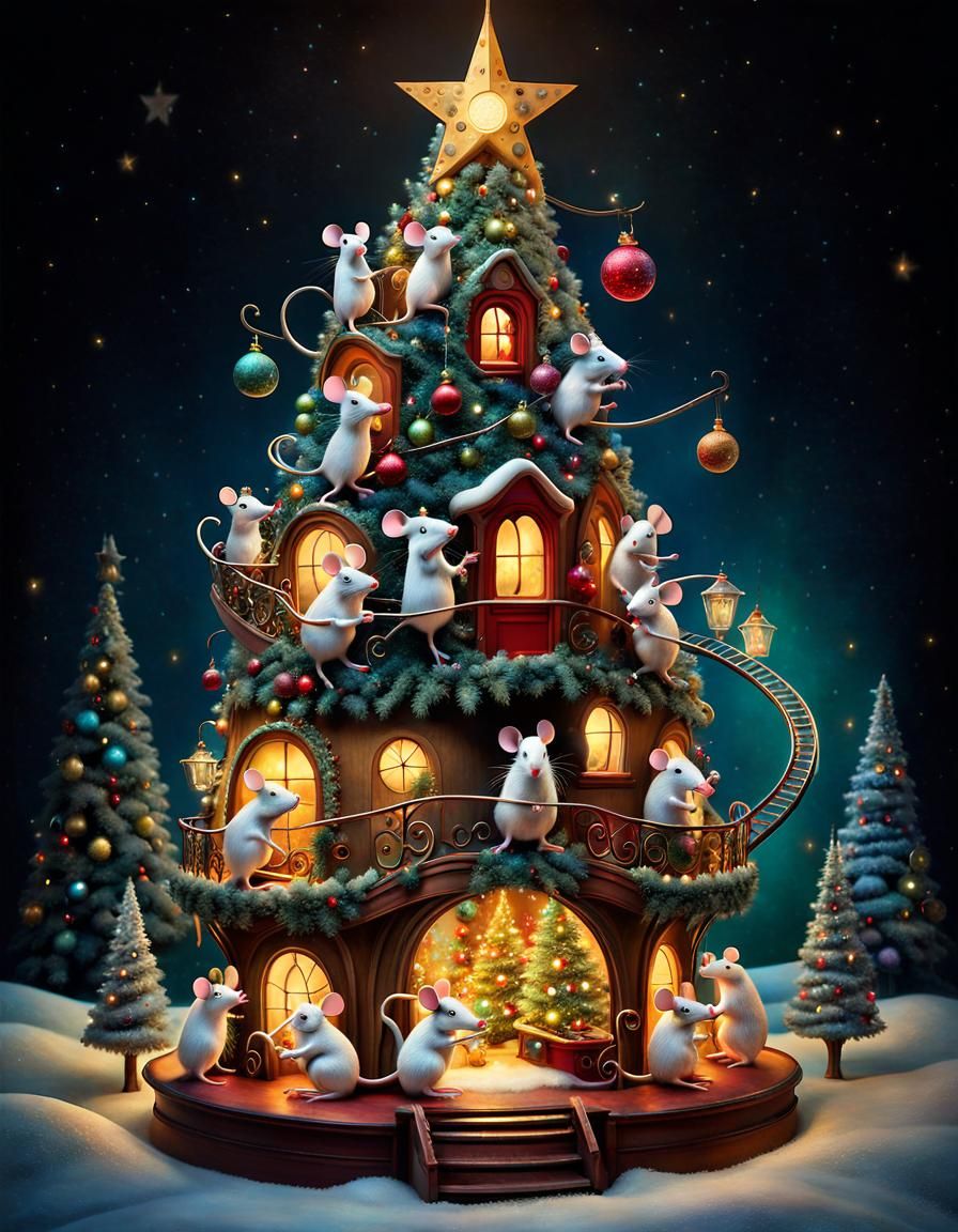 Festive Christmas Tree with Miniature Mouse Rollercoaster