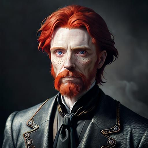 Ethereal Victorian Gentleman with Red Hair in Fantasy Landsc...