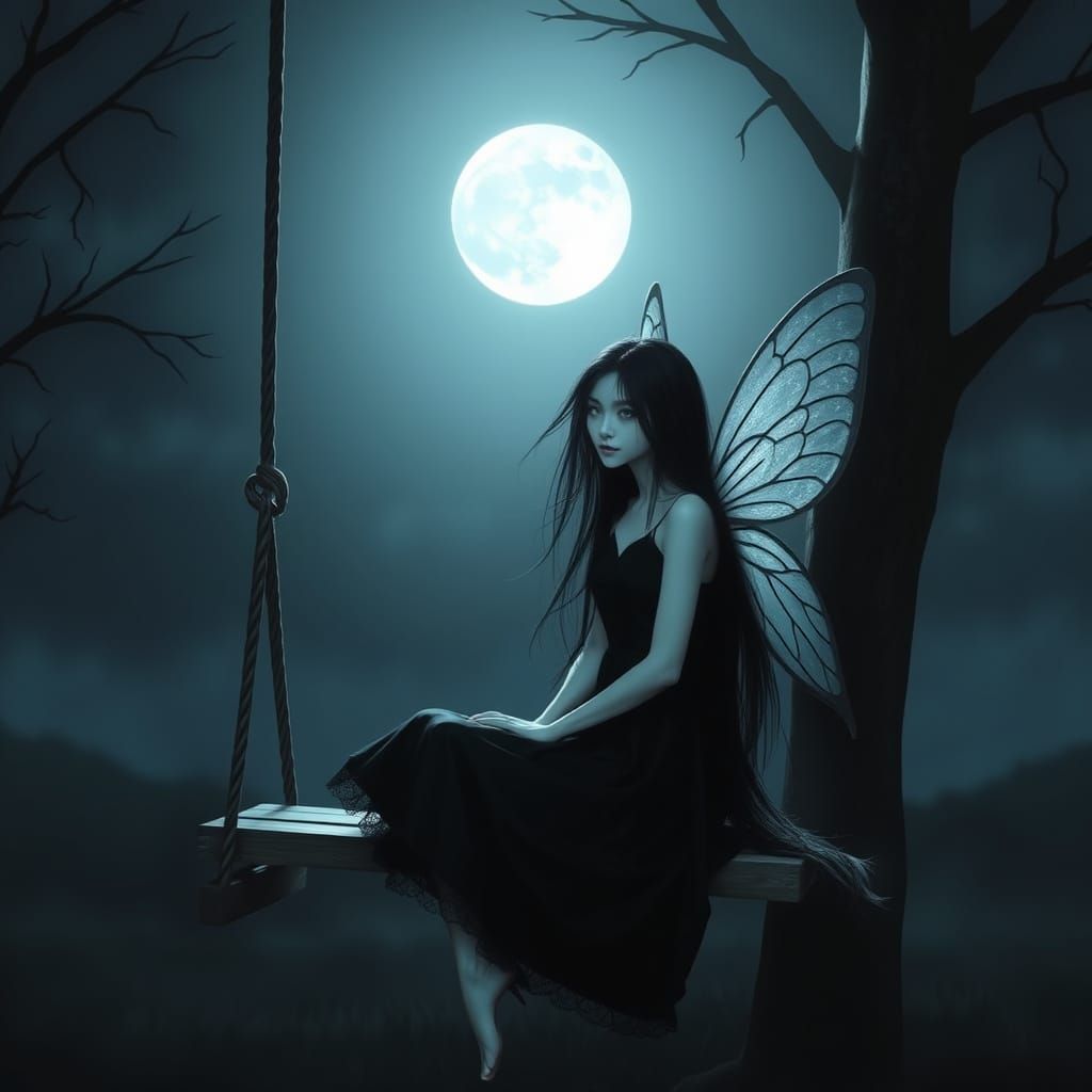 Moonlit Fairy in Elegant Black Gown